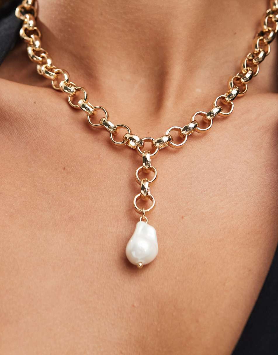 ASOS DESIGN necklace with faux pearl pendant in gold tone