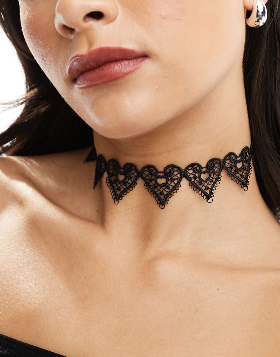 ASOS DESIGN Halloween choker necklace with heart lace design in black