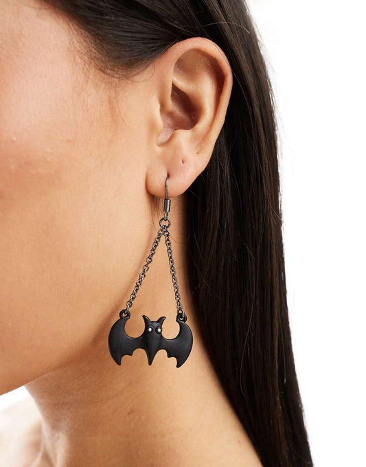 ASOS DESIGN Halloween drop earrings with bat design in black