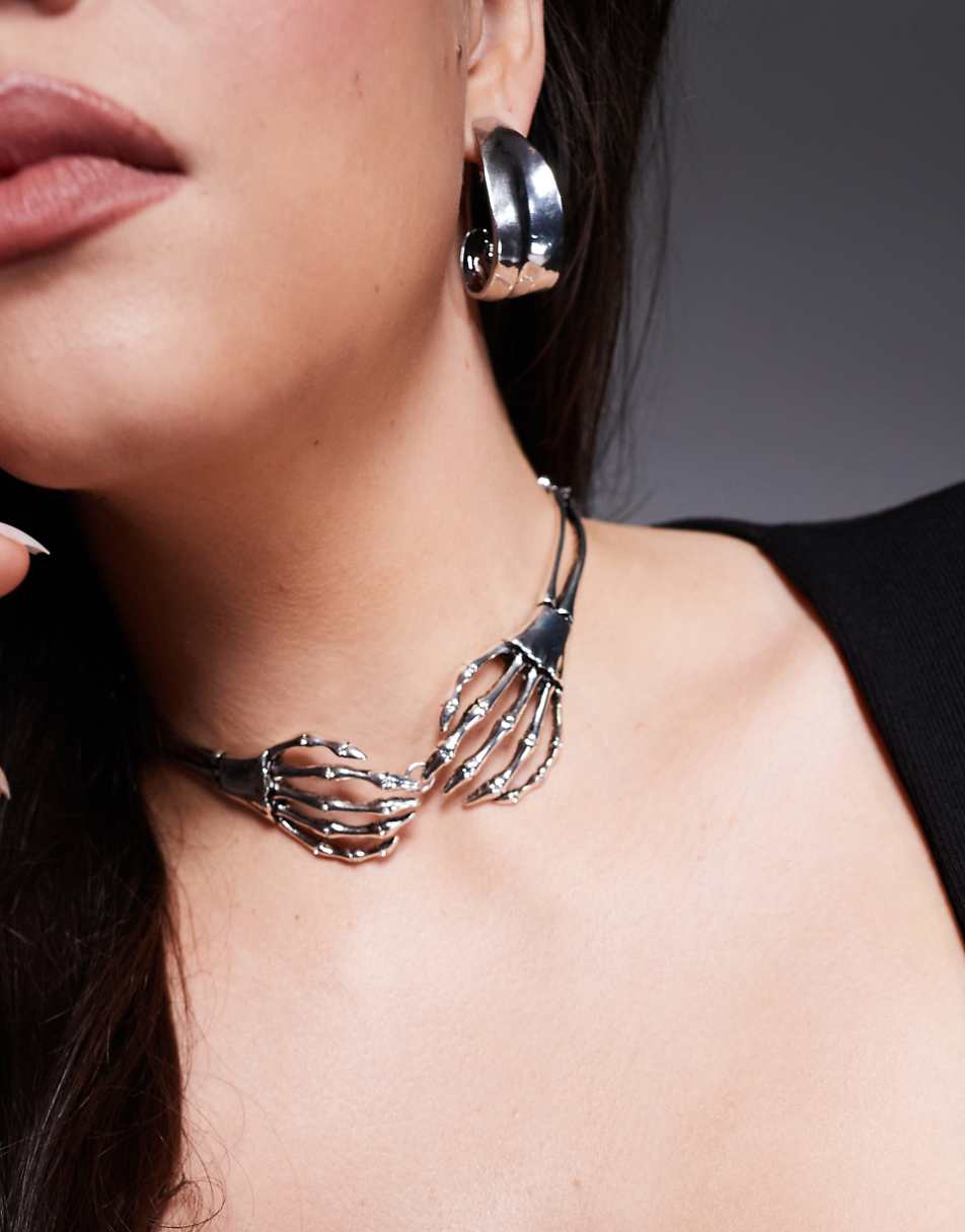 ASOS DESIGN Curve Halloween choker necklace with skeleton hand design