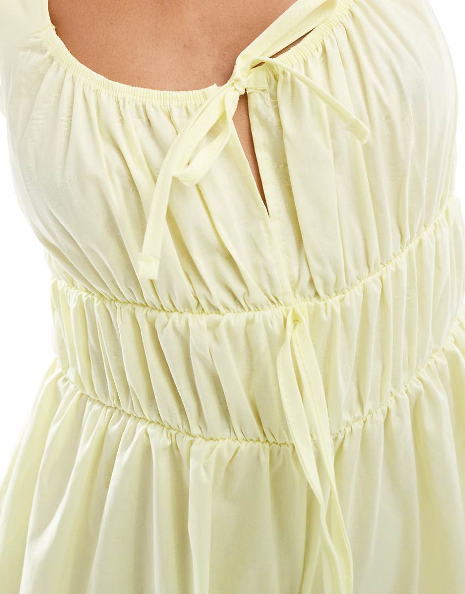 Reclaimed Vintage western milkmaid tie front romper in yellow