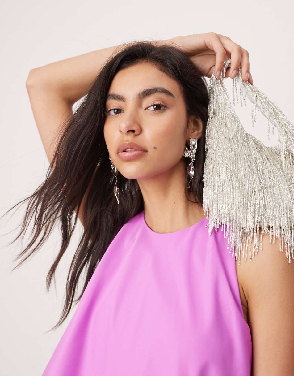 ASOS EDITION scoop neck puff ball mini dress in purple