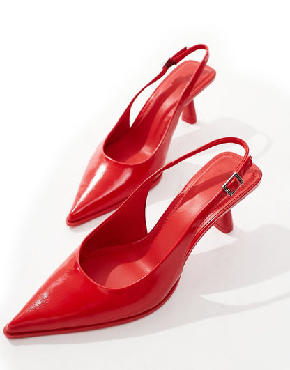 Bershka pointed slingback heels in red