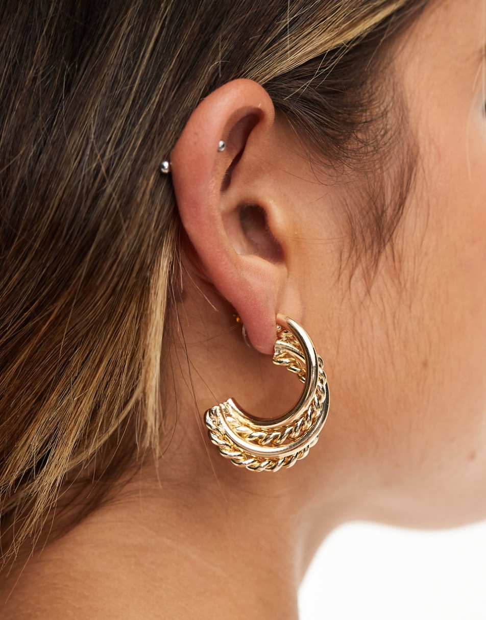 ASOS DESIGN stud earrings with textured wire detail in gold tone