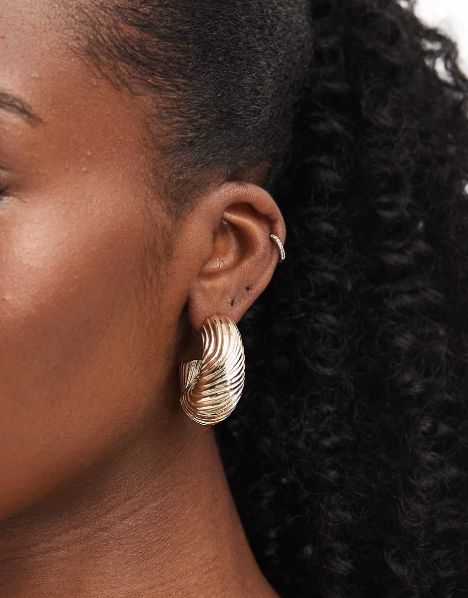 ASOS DESIGN chubby hoop earrings with twisted textured detail in gold tone