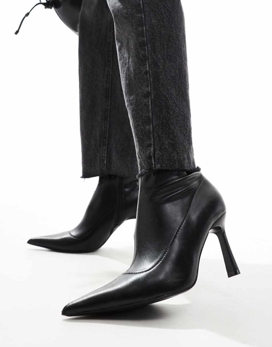 Stradivarius heeled ankle boot in shiny black