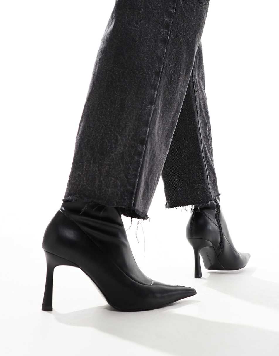 Stradivarius heeled ankle boot in shiny black