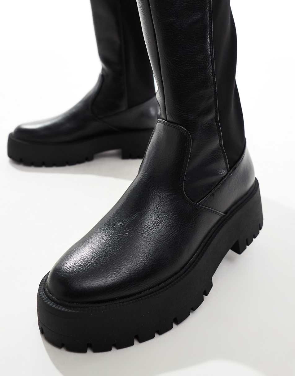 Stradivarius riding boots in black with elastic side