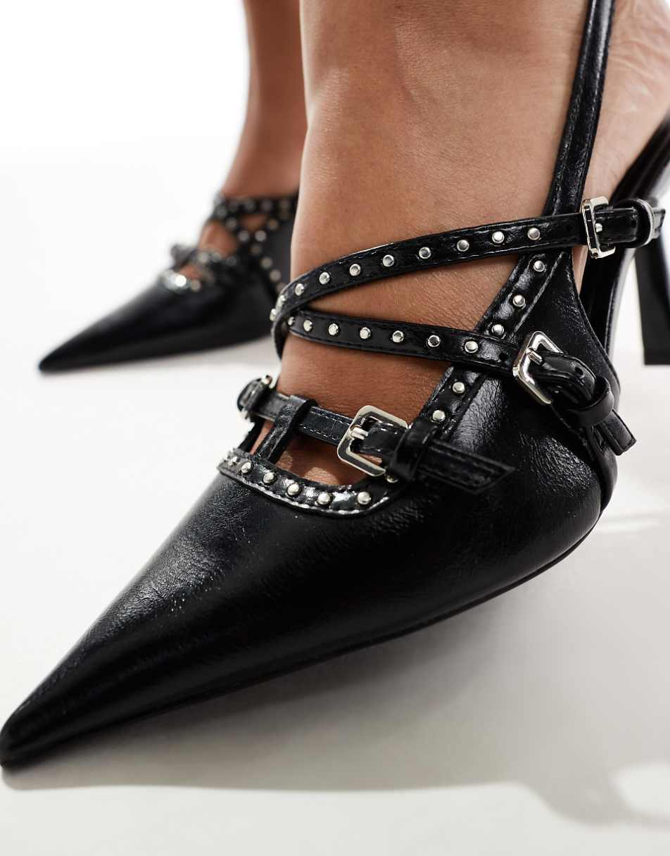 Stradivarius heeled shoes with buckles in black