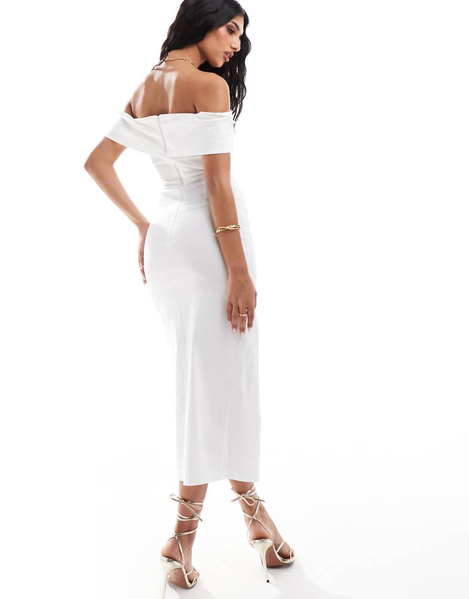 Vesper bardot sweetheart neck wrap midaxi dress in white