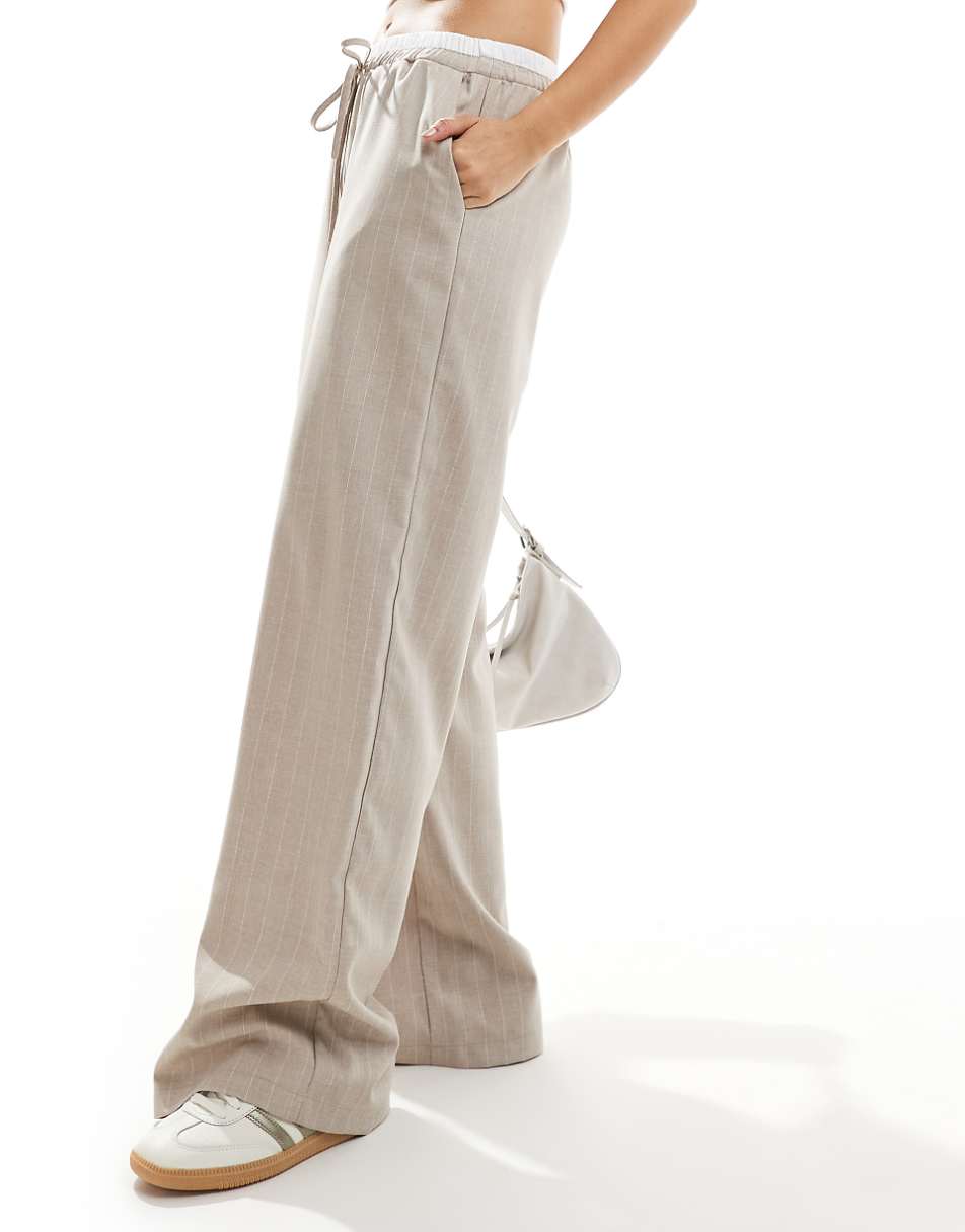 ASOS DESIGN double waistband tailored pant in taupe stripe