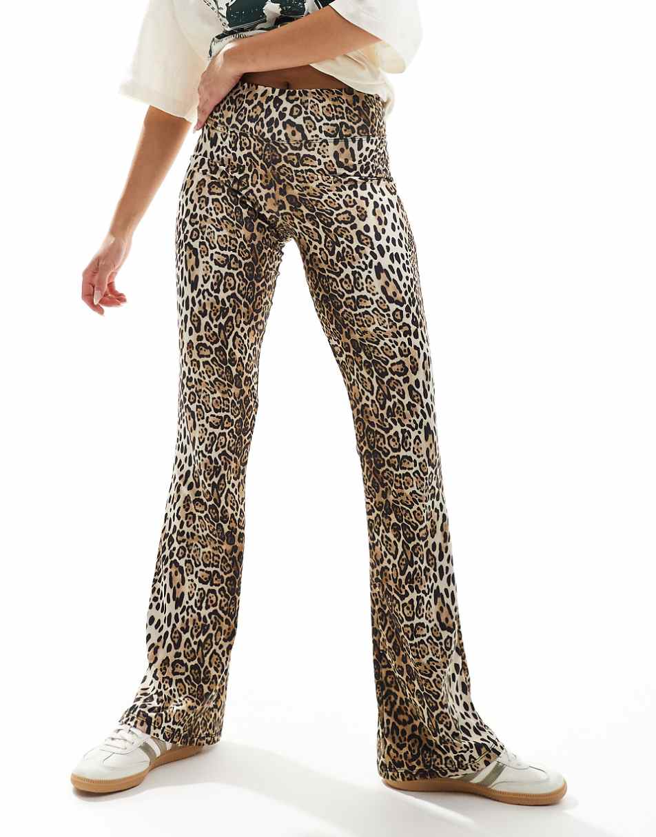 Pull&Bear polyamide sculpt flare pants in leopard print