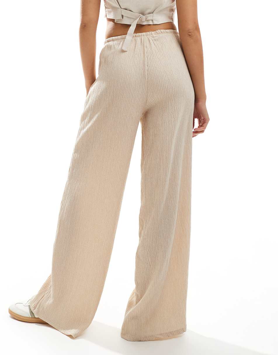 Pull&Bear textured wide leg pants in ecru