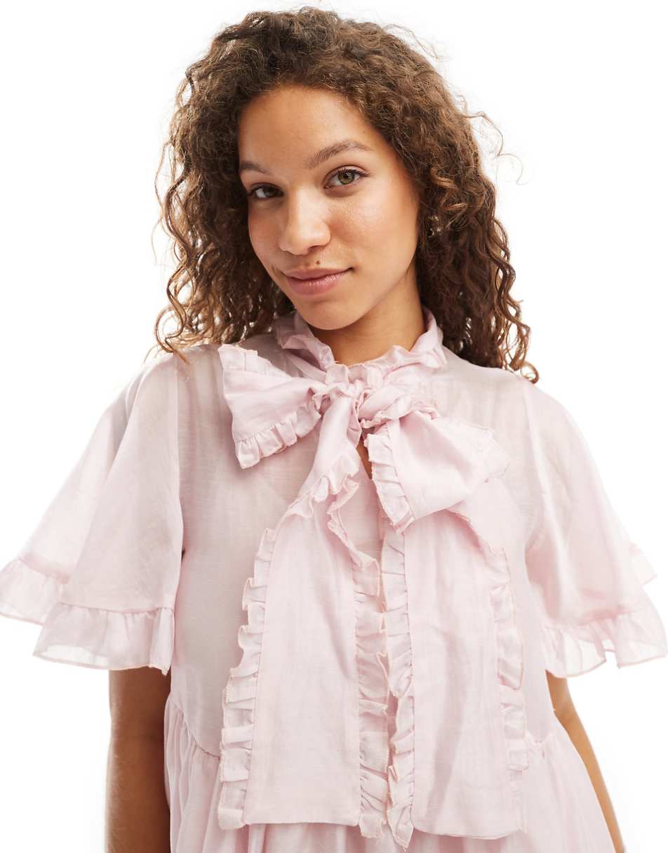 Sister Jane bow ruffle mini dress in pink