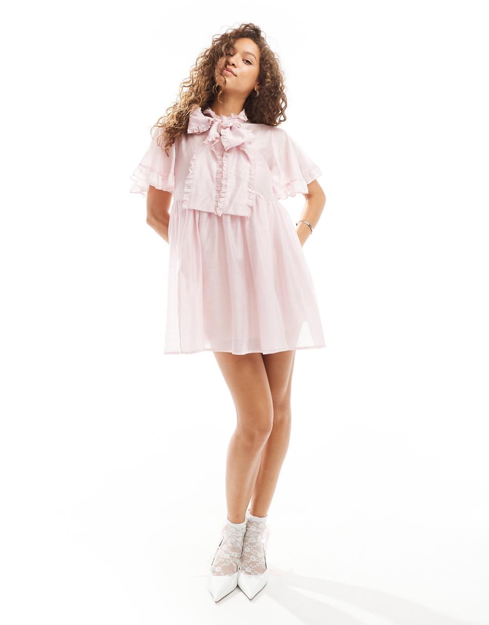 Sister Jane bow ruffle mini dress in pink