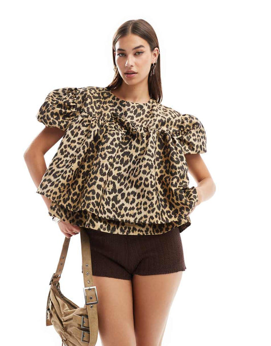 Sister Jane puff sleeve top in leopard print