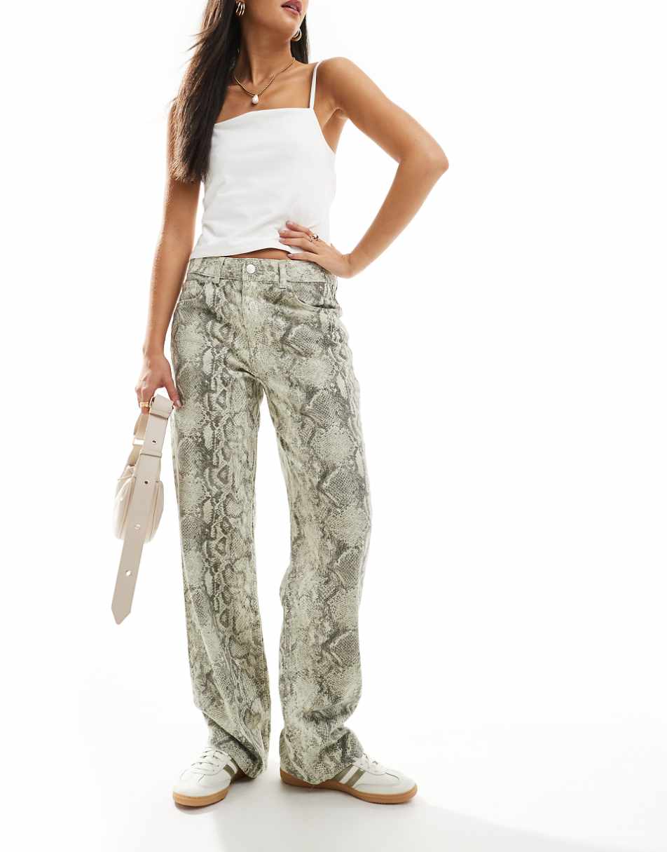 Pull&Bear wide leg jeans in snake print