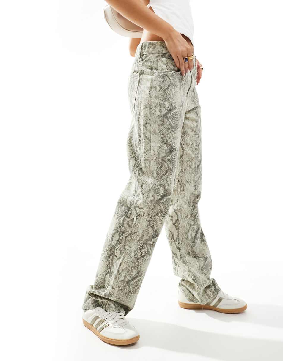 Pull&Bear wide leg jeans in snake print