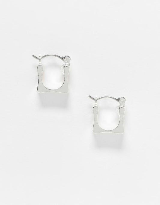 Reclaimed Vintage unisex square huggie hoops in silver