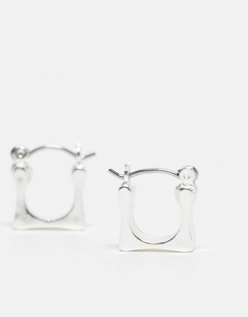 Reclaimed Vintage unisex square huggie hoops in silver