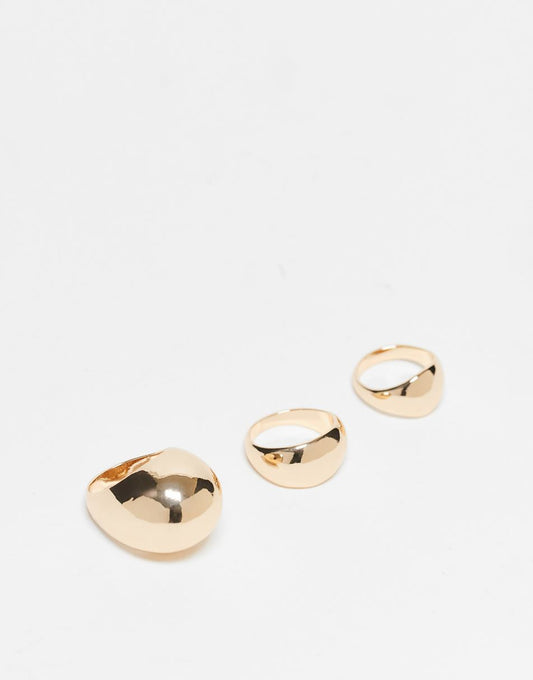 Reclaimed Vintage Unisex 3-pack dome rings in gold