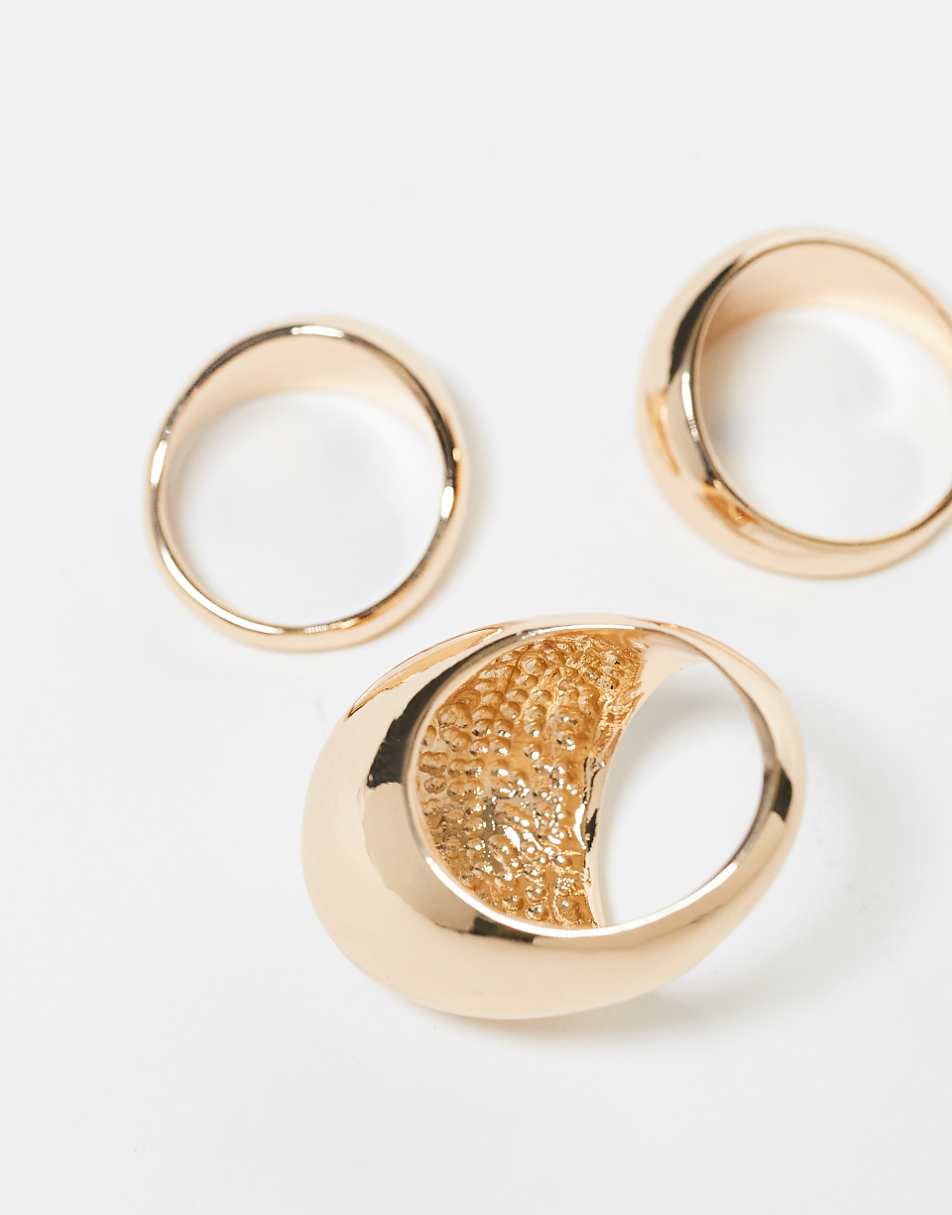 Reclaimed Vintage Unisex 3-pack dome rings in gold