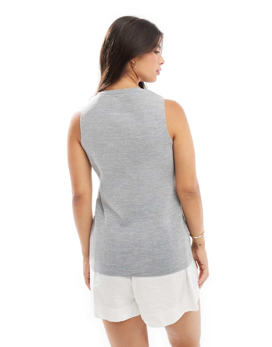 ASOS DESIGN knit asymmetric button front vest with split in gray