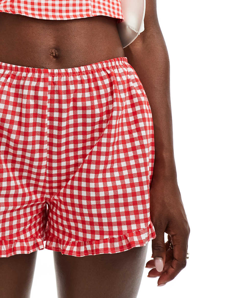 ASOS DESIGN frill micro short in red gingham