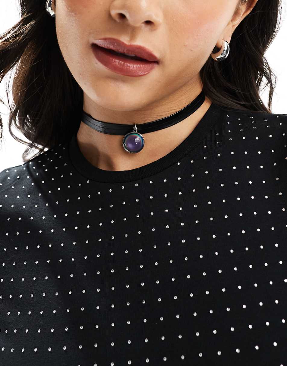 ASOS DESIGN Halloween choker necklace with moodstone pendant in silver tone