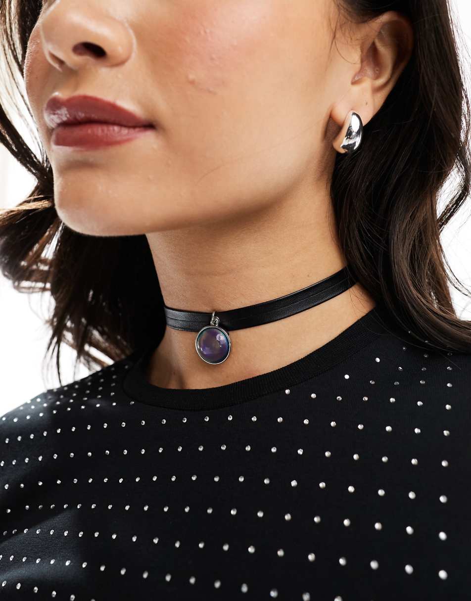 ASOS DESIGN Halloween choker necklace with moodstone pendant in silver tone