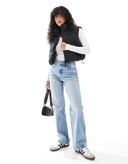 Bershka nylon cropped boxy vest in black