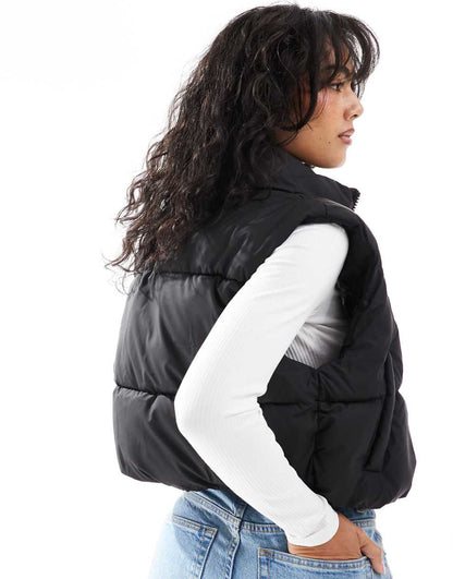 Bershka nylon cropped boxy vest in black