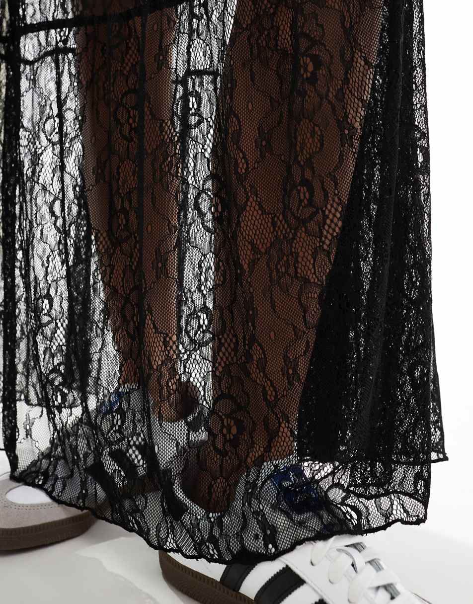 Bershka lace maxi skirt in black