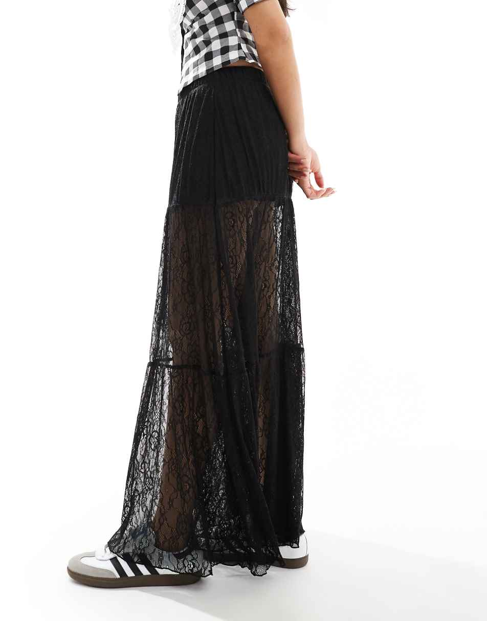 Bershka lace maxi skirt in black