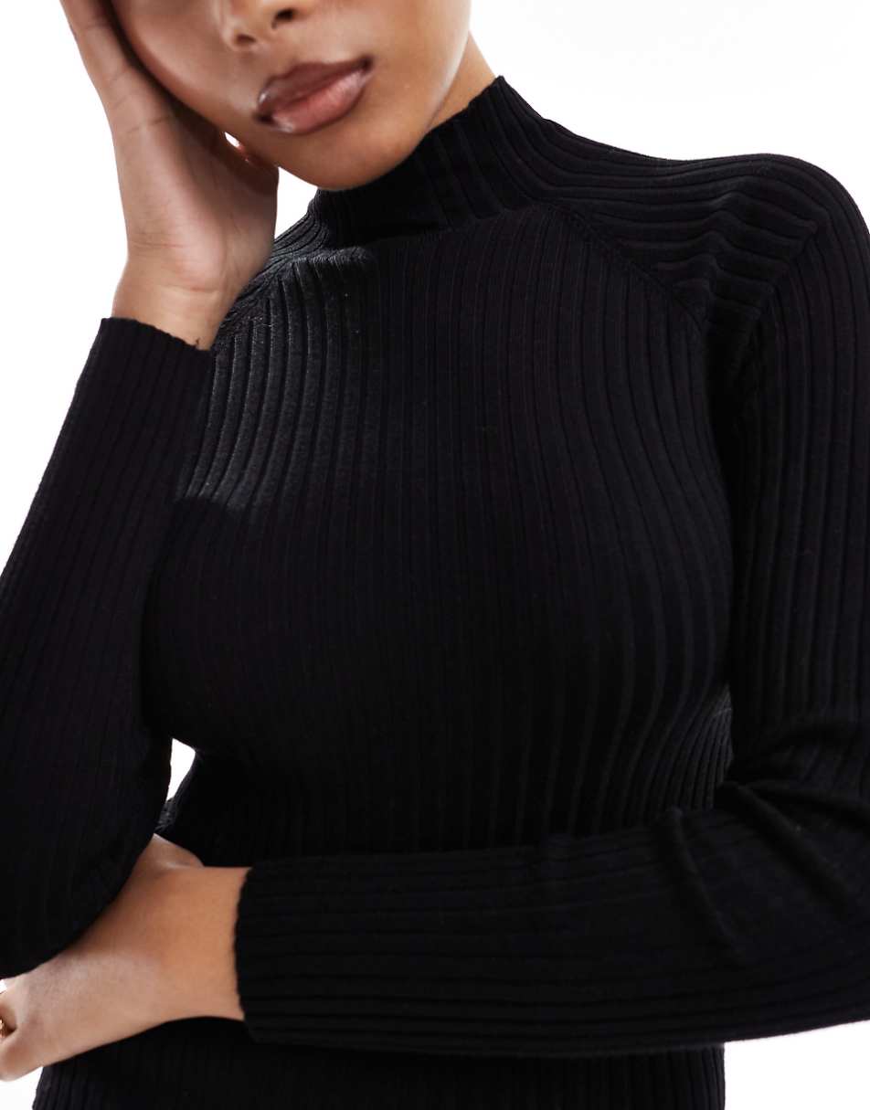 Stradivarius ribbed sweater in black