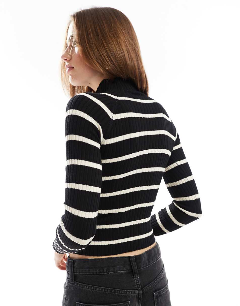 Stradivarius ribbed sweater in black & white stripe