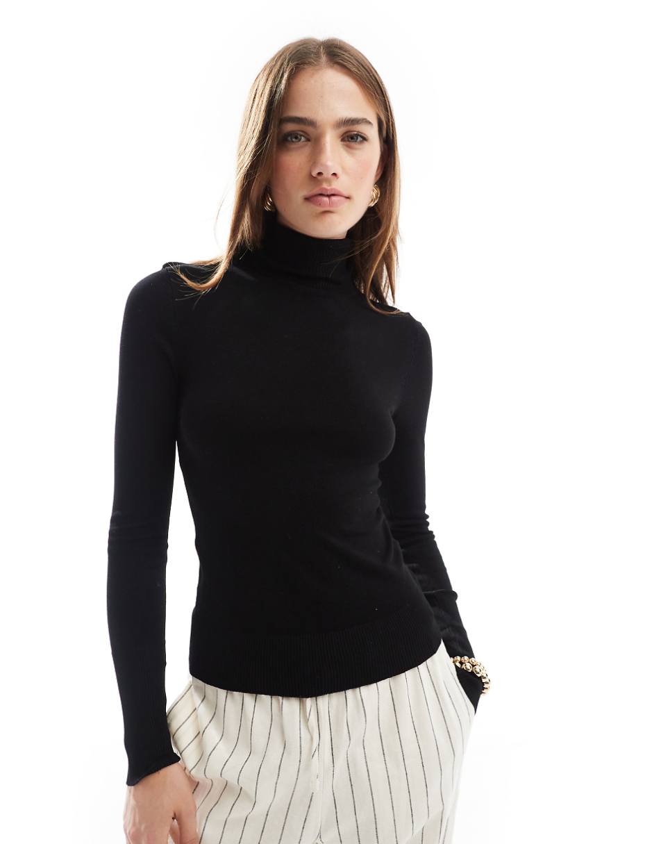 Stradivarius roll neck sweater in black