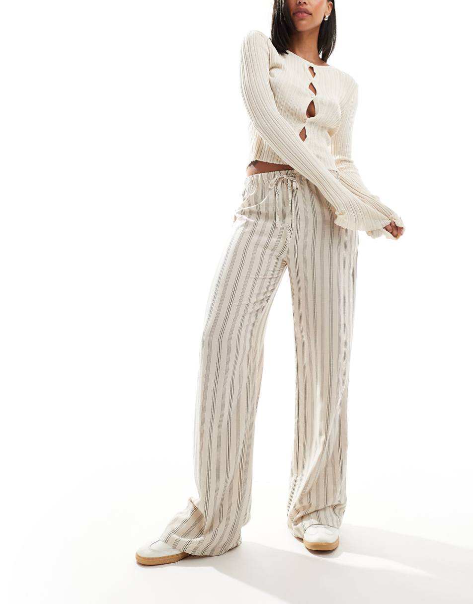 Pull&Bear striped wide leg pants in ecru