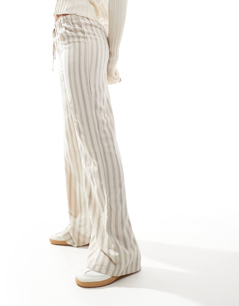 Pull&Bear striped wide leg pants in ecru