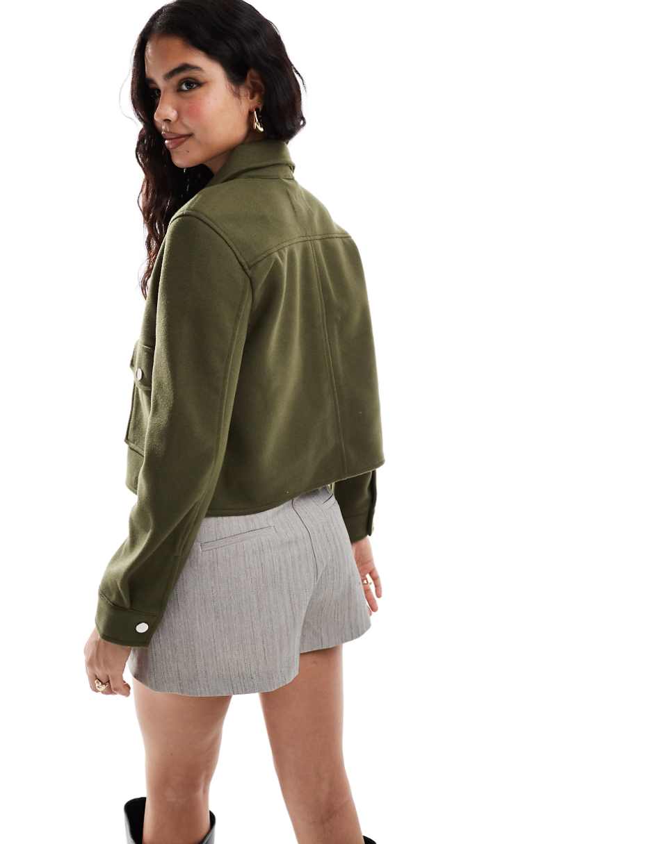 Stradivarius boxy wool jacket in green