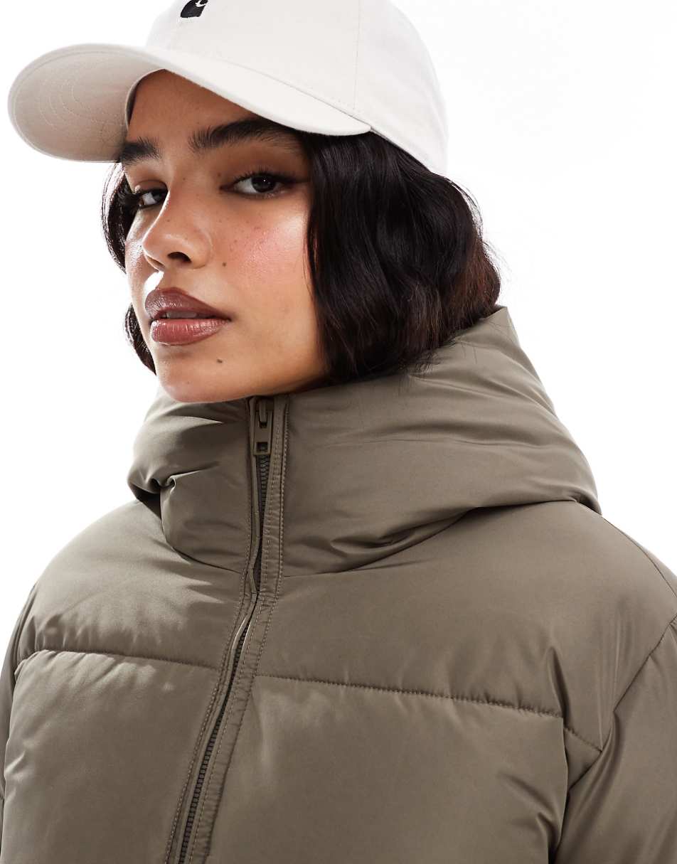 Stradivarius padded jacket with hood in khaki