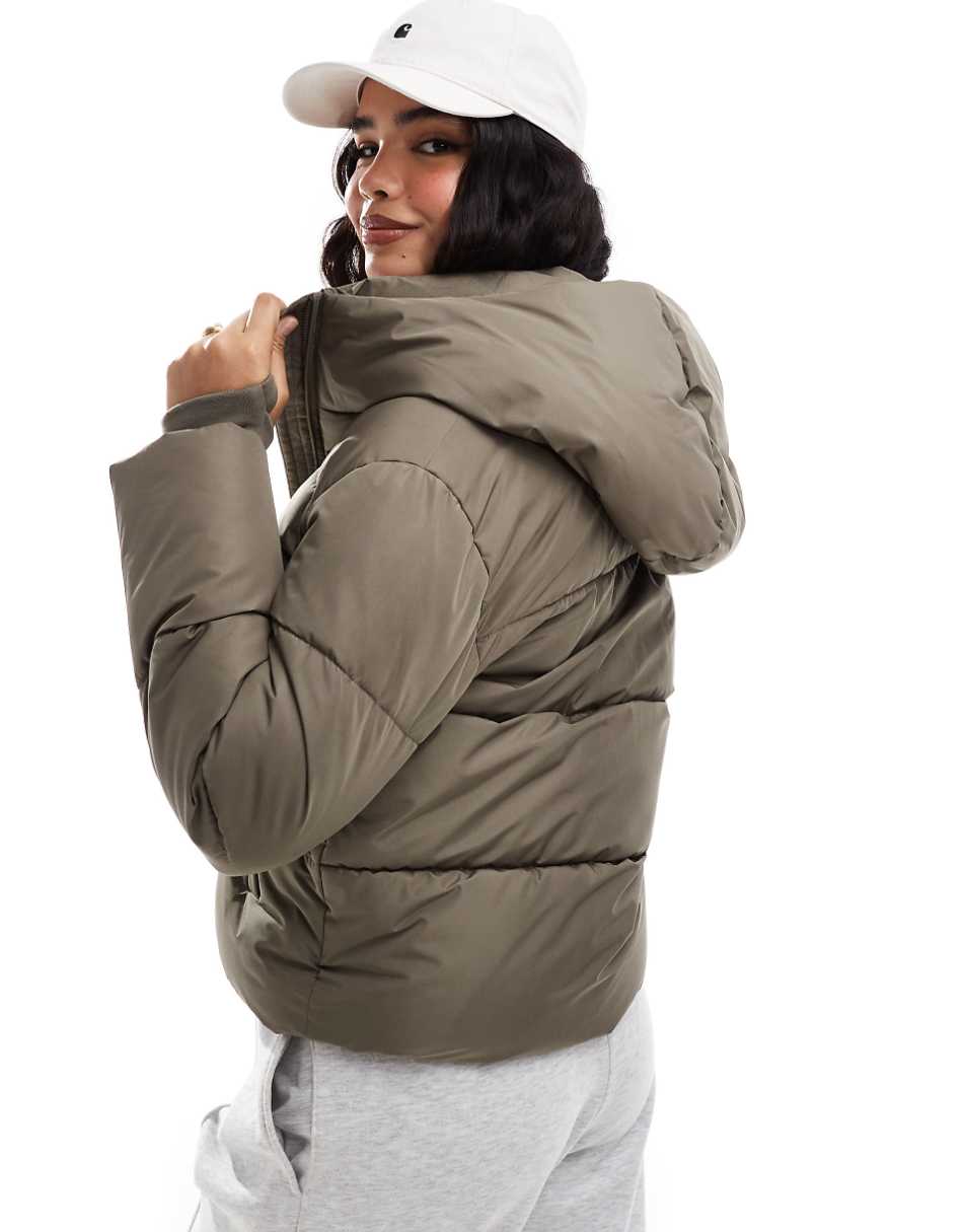 Stradivarius padded jacket with hood in khaki