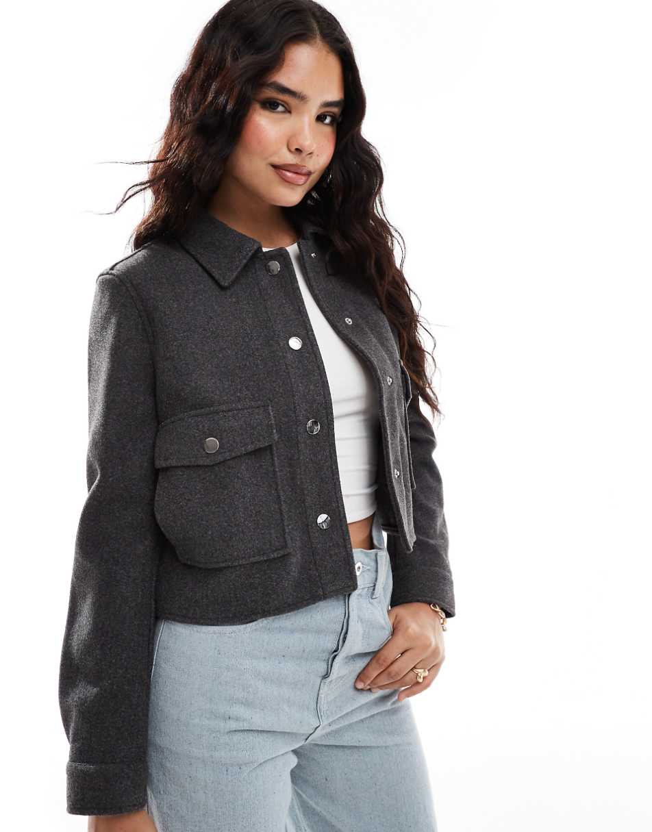 Stradivarius boxy wool look jacket in gray