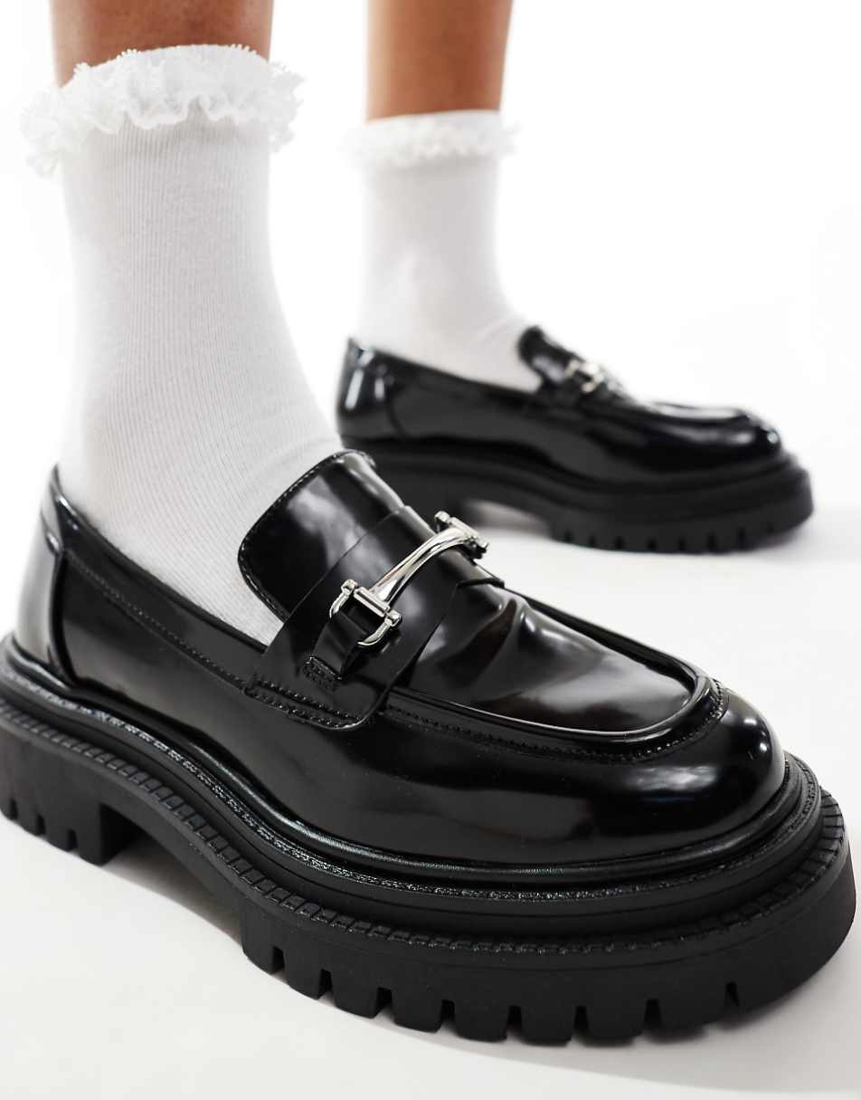 Pull&Bear snaffle detail loafers in black