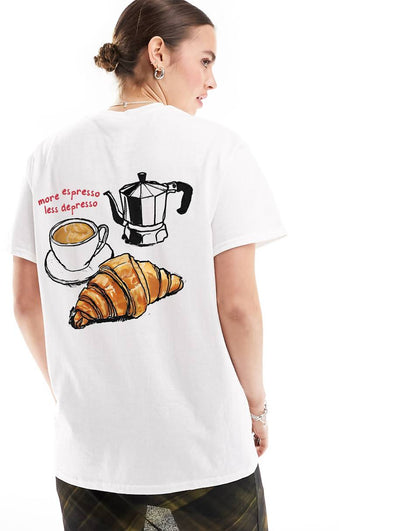 ASOS DESIGN oversized t-shirt with croissant espresso graphic in white