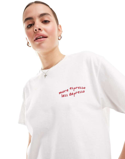 ASOS DESIGN oversized t-shirt with croissant espresso graphic in white