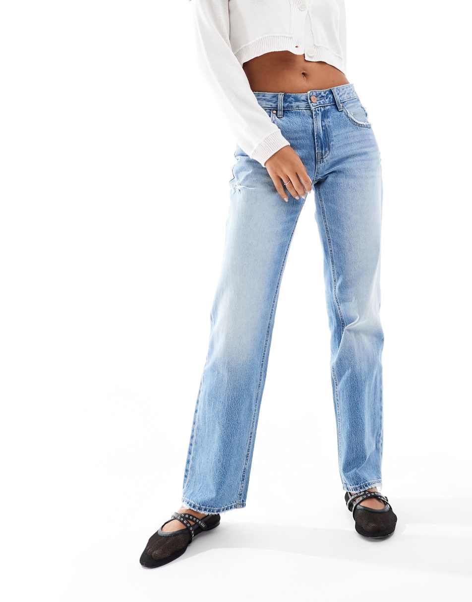 Stradivarius low waist straight leg jeans in light wash blue