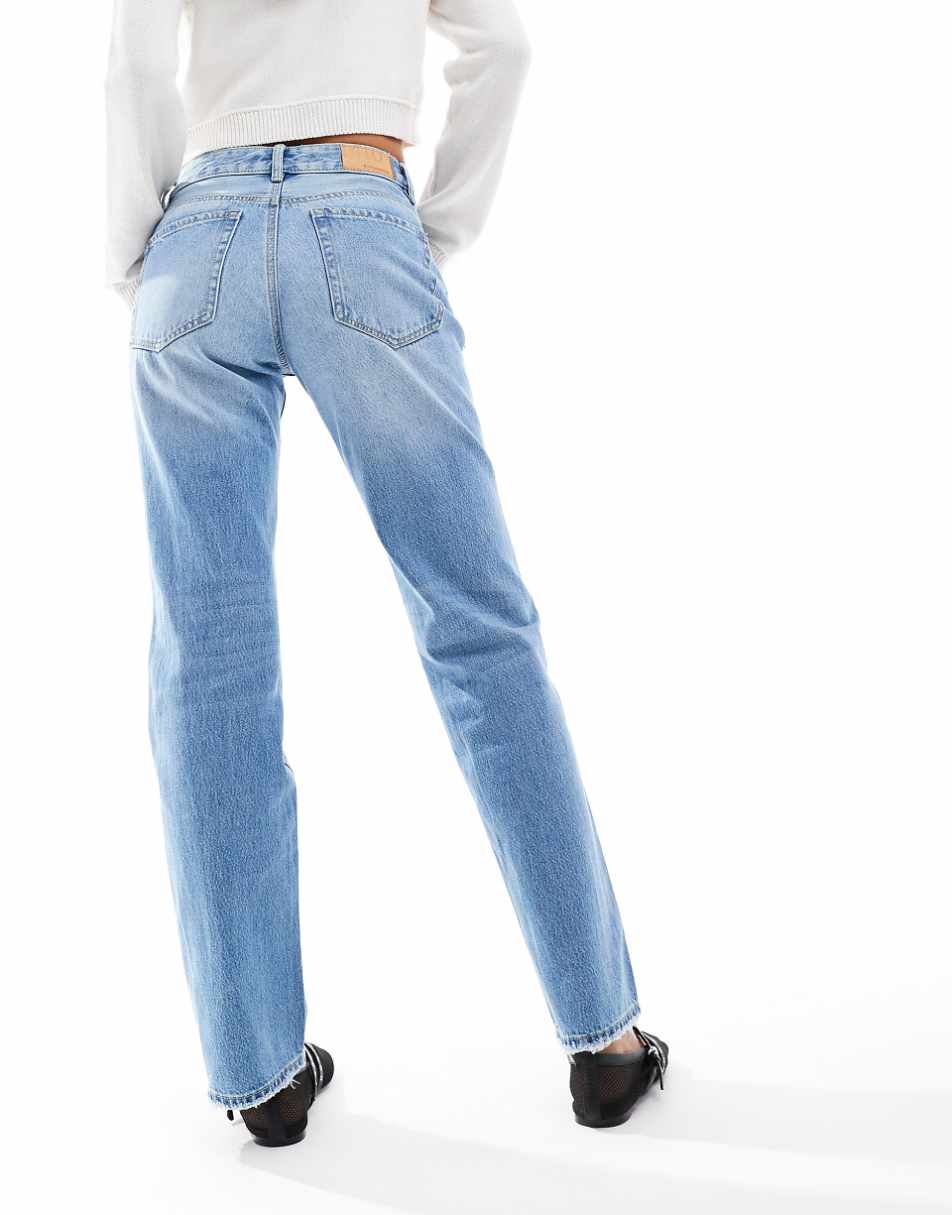 Stradivarius low waist straight leg jeans in light wash blue