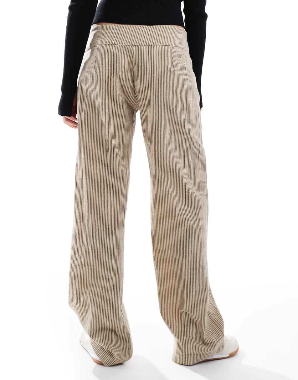 Pull&Bear tie detail waist pants in sand stripe