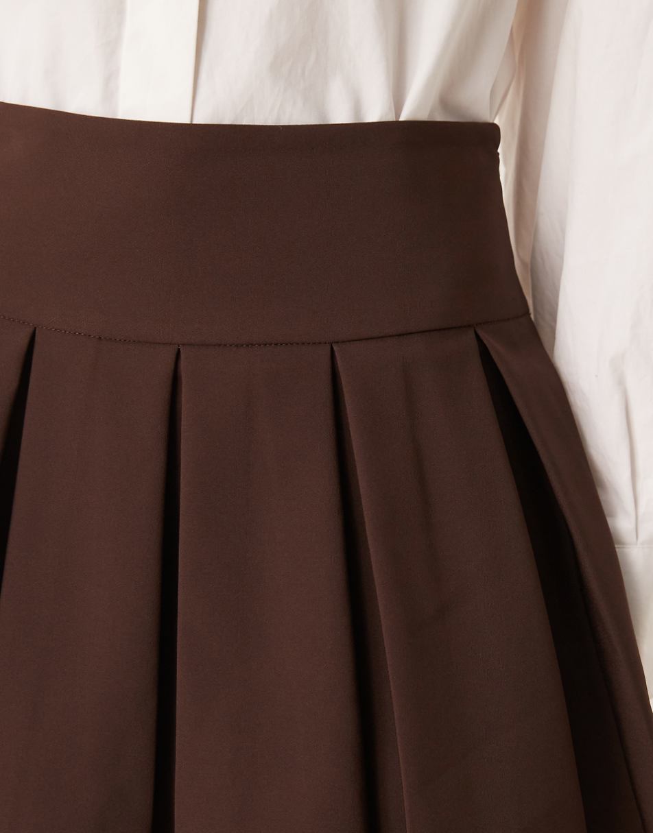 Miss Selfridge pleated mini skirt in chocolate